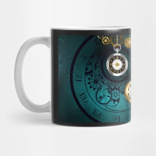 Clock with Gears on Green Background ( Steampunk ) Mug